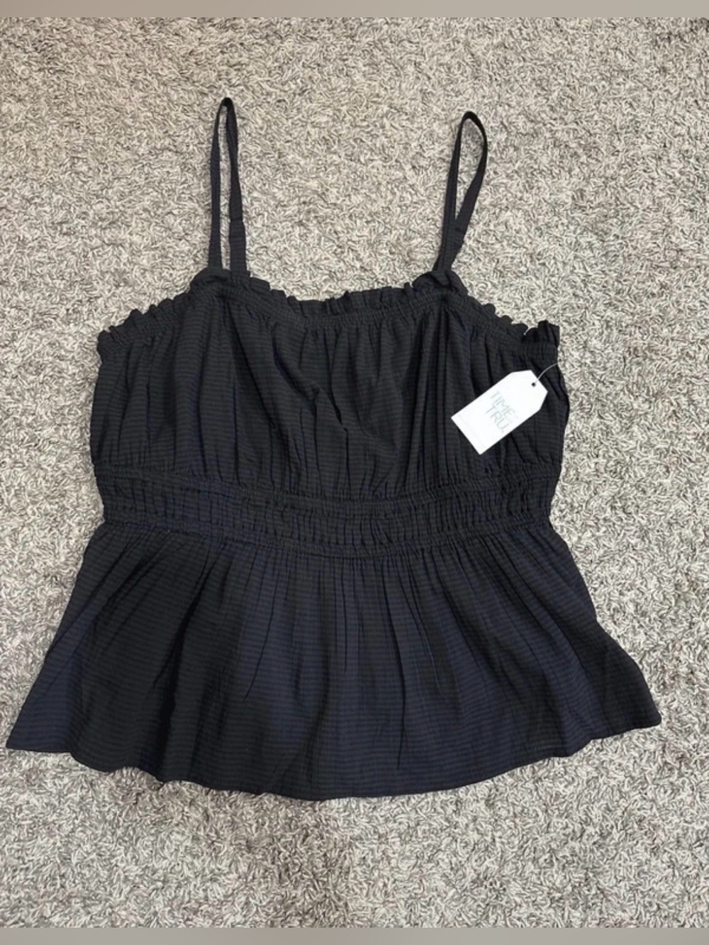 Time and Tru Black Smocked Peplum Spaghetti Strap Cami